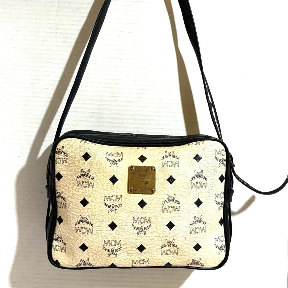 MCM vintage navy blue and Cream Bag - Picture 1 of 8